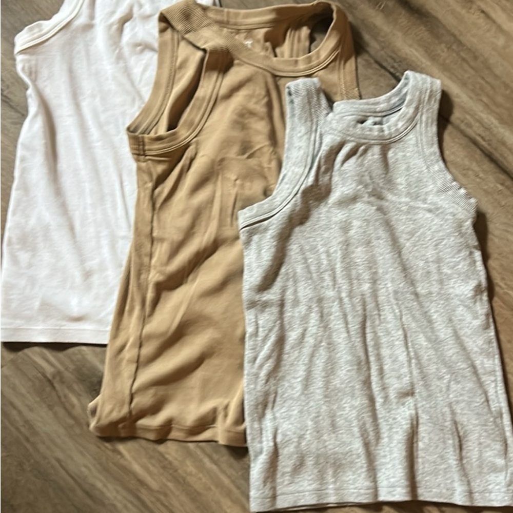 LOFT White and Tan Ribbed Cut Out Tank Top